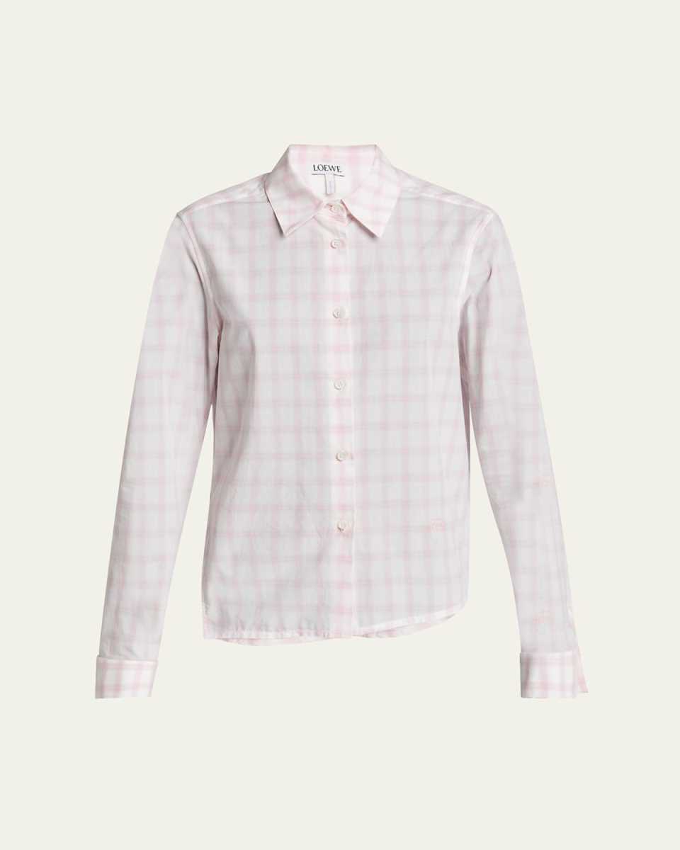 Plaid Asymmetric Button Down Shrunken Top
